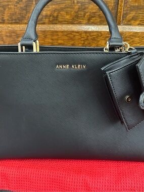 Anne Klein Black Top-Handle Satchel with Gold Hardware